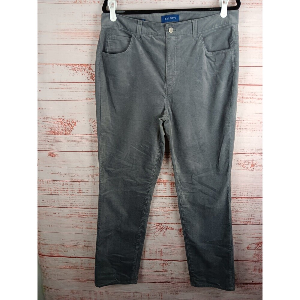 TALBOTS High Waist Straight Leg Pants Womens 12 Gray Stretch Velveteen Luxe City